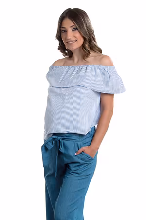 TOP IN TELA DI COTONE RIGATA CON BALZA ELASTICA